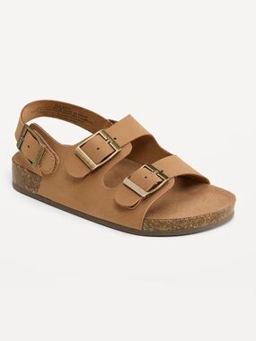 Boys Deep Brown Double-Buckle Cork-Style Sandals